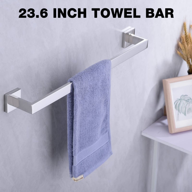 TRUSTMI 5-Piece Bathroom Hardware Accessory Set Robe Hook Towel Bar Toilet Roll Paper Holder Towel Ring Wall Mounted, SUS 304 Stainless Steel, Chrome - Image 3